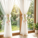 ruban fenêtre décoratif tulipes fleurs blanc vert bleu jaune rose fixe translucide polyester