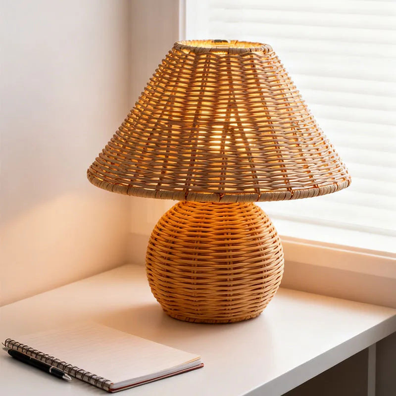 lampe table moderne tressée bambou marron clair éclairage salon USB