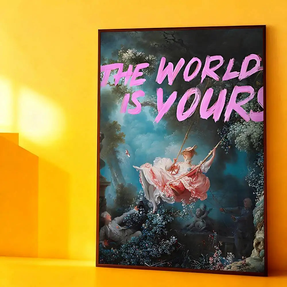 affiche murale moderne pop art THE WORLD IS YOURS multicolore cadre salon chambre