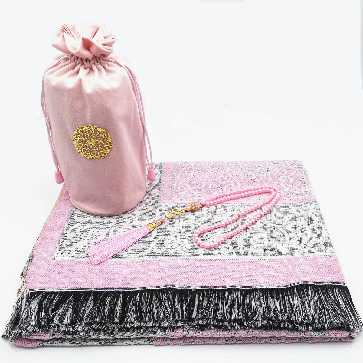 tapis prière ornements floraux rouge gris noir pochette prière traditionnel résistant lavage main İslam