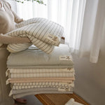 couette été coton 100% rayée beige verte simple nordique 150x200cm 200x230cm lavable