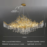 lampe suspendue or cristal moderne branches dorées pendeloques transparentes chambre salon