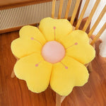 coussin fleurs stylisées orange bleu rose vert blanc jaune moderne décoration
