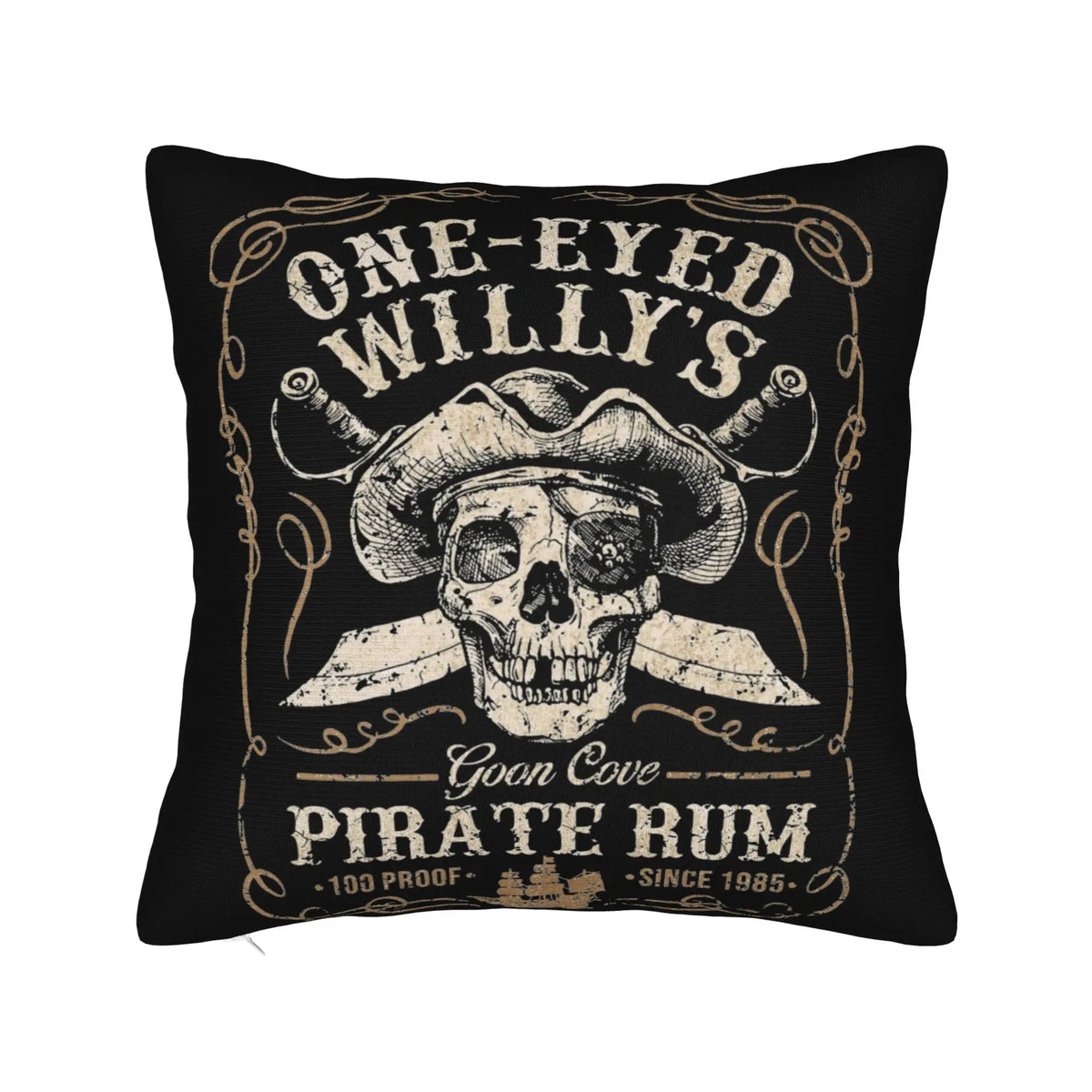 taie d'oreiller crâne goonies sabres vintage noir zip invisible 18x18in polyester lit