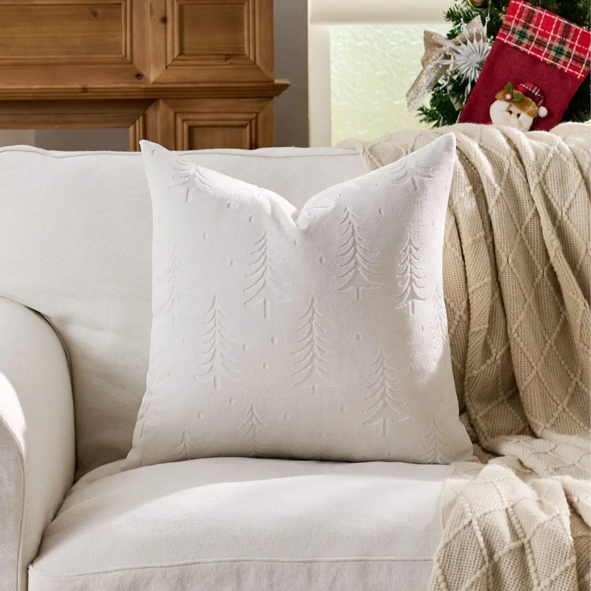 housse coussin brodée rennes noël traditionnelle décorative coton polyester gris beige vert bleu rouge