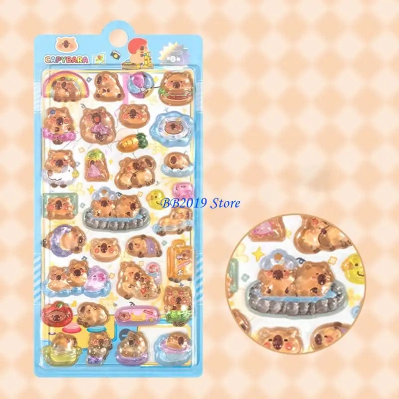 sticker 3d kawaii relief dessins animés lapins fruits opaques rose bleu blanc
