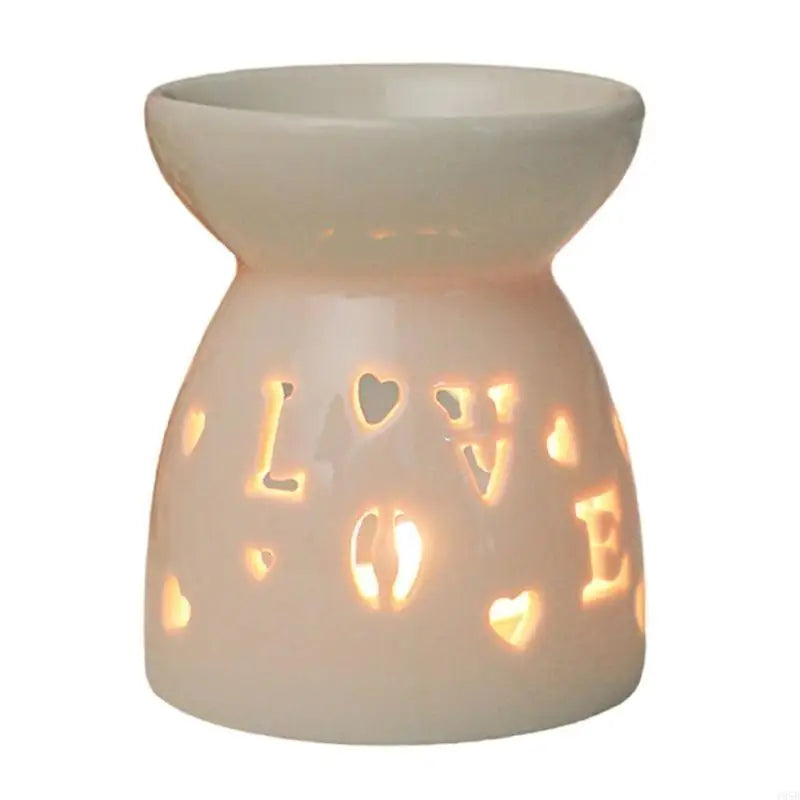 brûleur huile essentielle céramique blanc fleurs cœur moderne décoration maison bougie parfum aromathérapie chambre