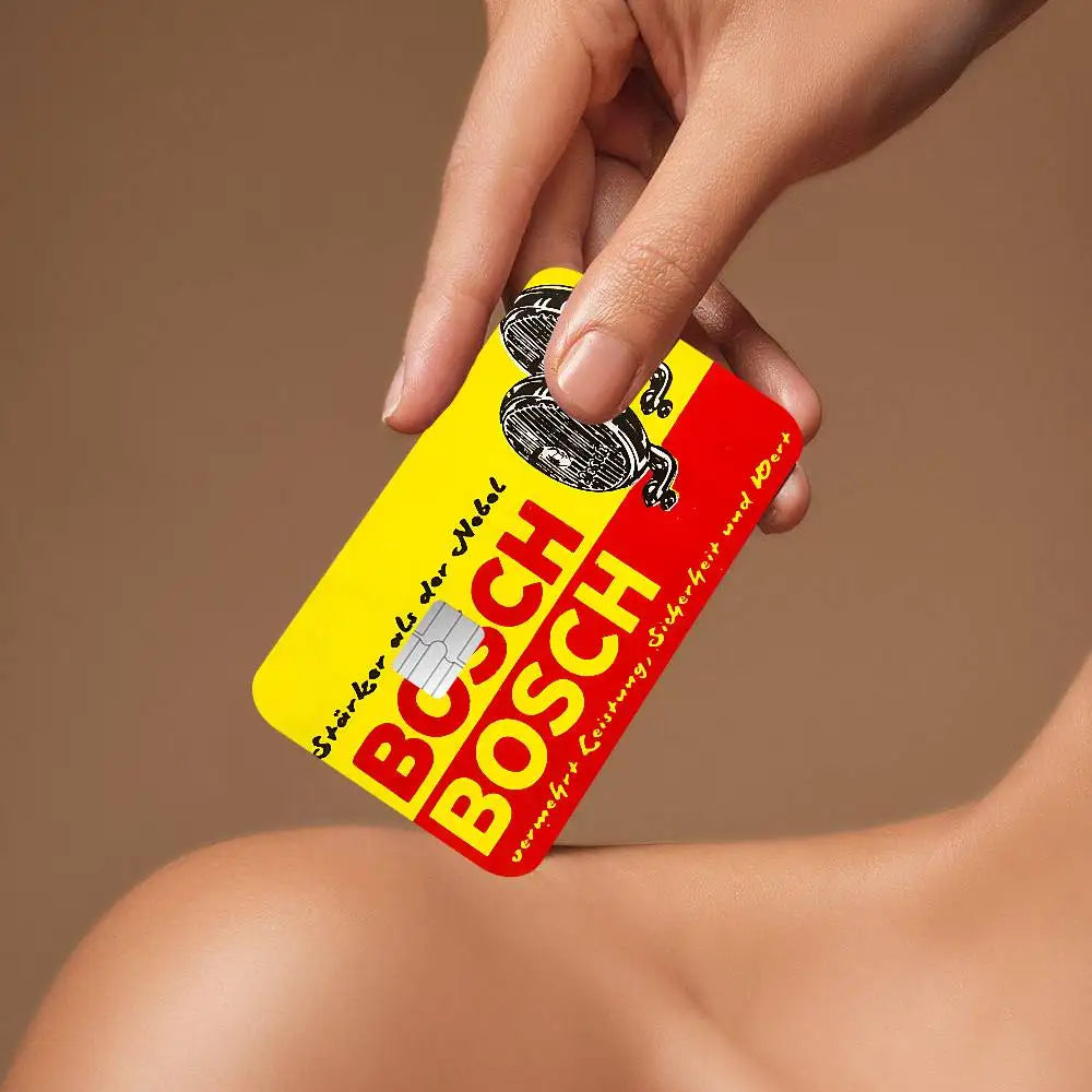 étui carte bancaire adhésif waterproof moderne logo bosch blanc fond noir points cartes crédit