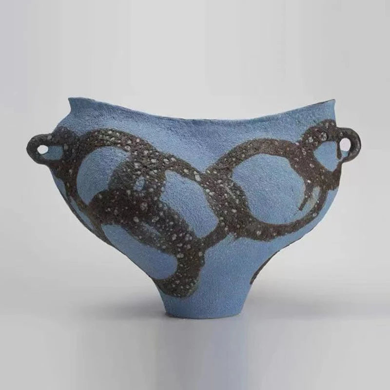 vase céramique bleu marron abstraction moderne minimaliste artisanalintérieur rustic organique