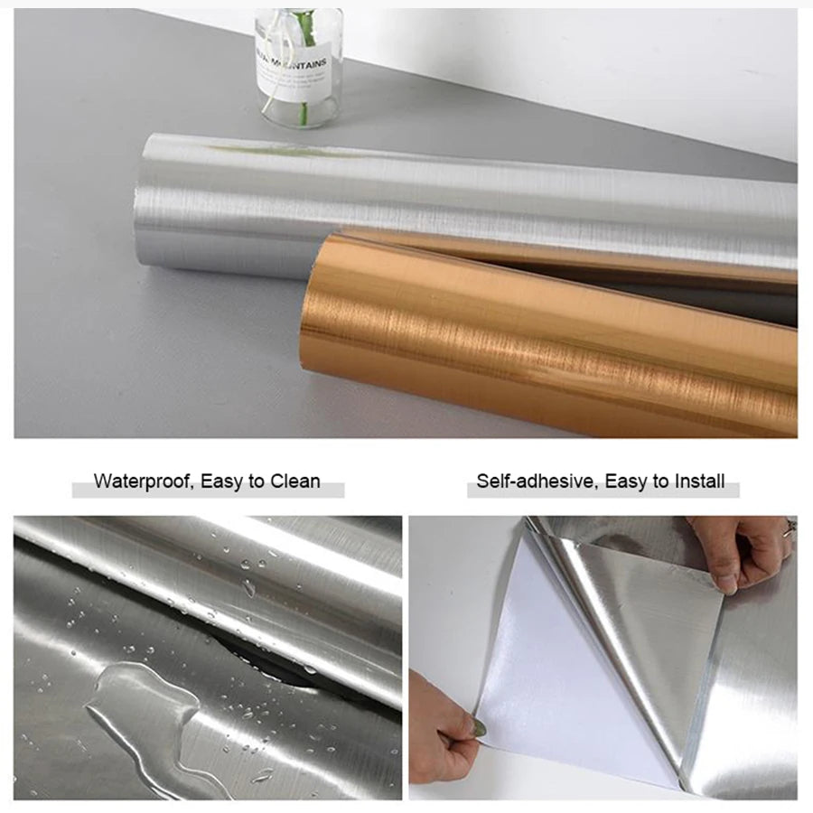 film adhésif décoratif argent or brillant moderne élégant anti statique imperméable résistant humidité 60cm