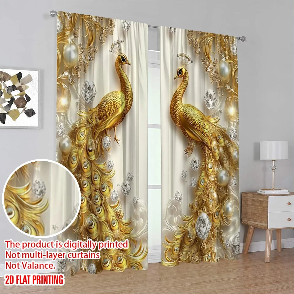 rideau moderne or paon doré diamants fond beige 100 polyester opaque panneaux