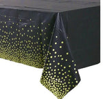 assiettes noires points dorés cuillères fourchettes couteaux gobelets serviettes tablecloth festif jetables moderne