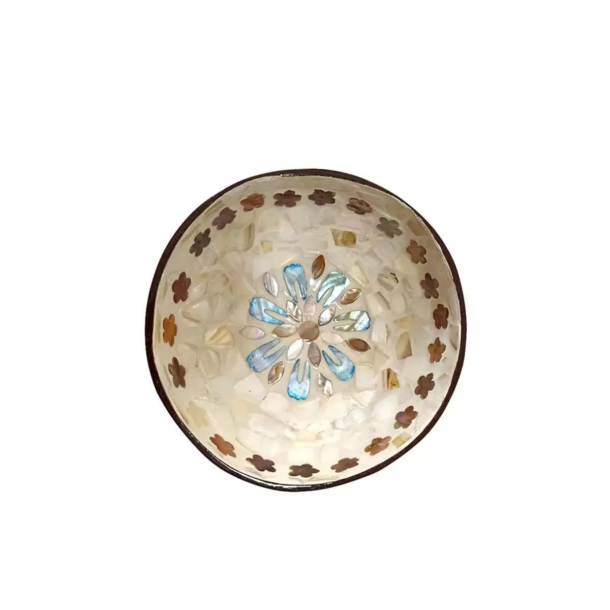bol décoratif coquille coco artisanal mosaïque bois rangement bijoux clés maison