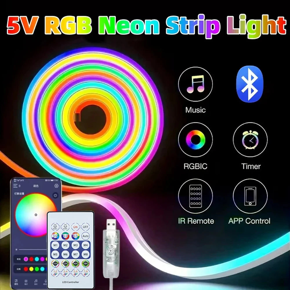 ruban led néon multicolore synchronisation musicale application bluetooth ambiance chambre fête noël