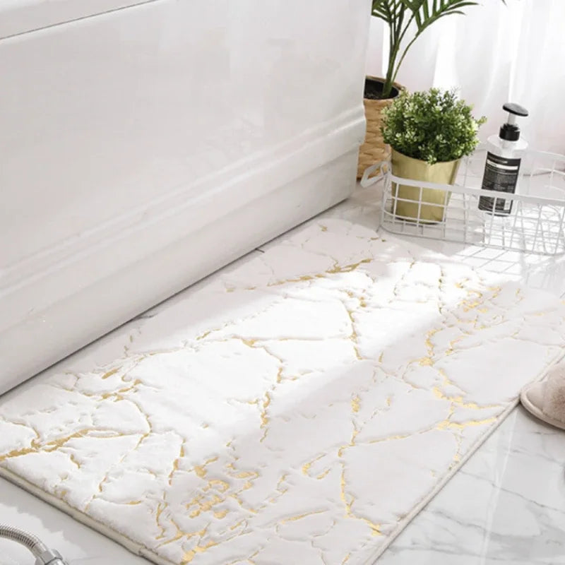 tapis bain anti dérapant marbre doré moderne blanc noir rose