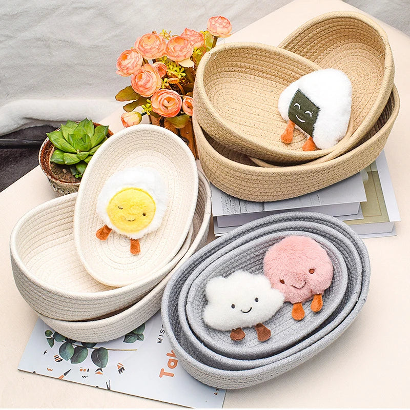 paniers rangement tissu tressé beige gris clair modernes rustiques réutilisables respectueux environnement stockage organisation