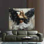 Toile d'art contemporaine peinture abstraite noir blanc gris polyester grande taille