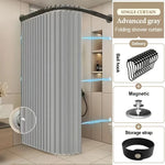 rideau douche pliable polyester plissé gris beige moderne opale variable ball hooks aimant sangle