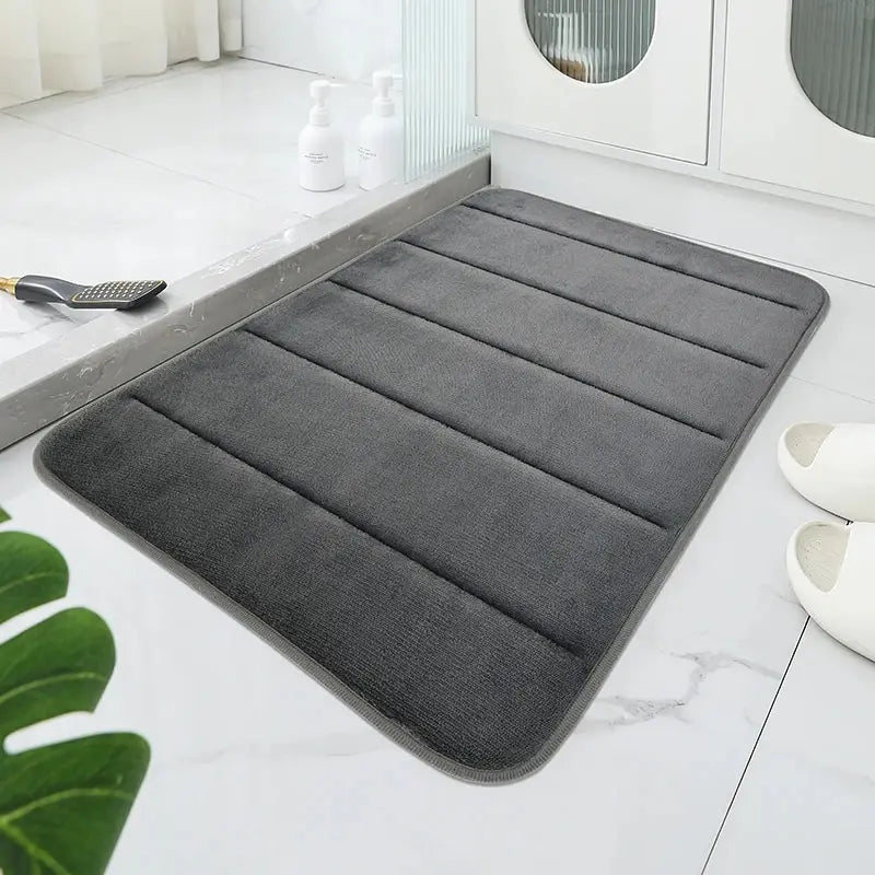 tapis bain moderne bleu foncé gris motifs géométriques doux absorbant antidérapant respectueux environnement