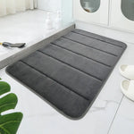 tapis bain moderne bleu foncé gris motifs géométriques doux absorbant antidérapant respectueux environnement