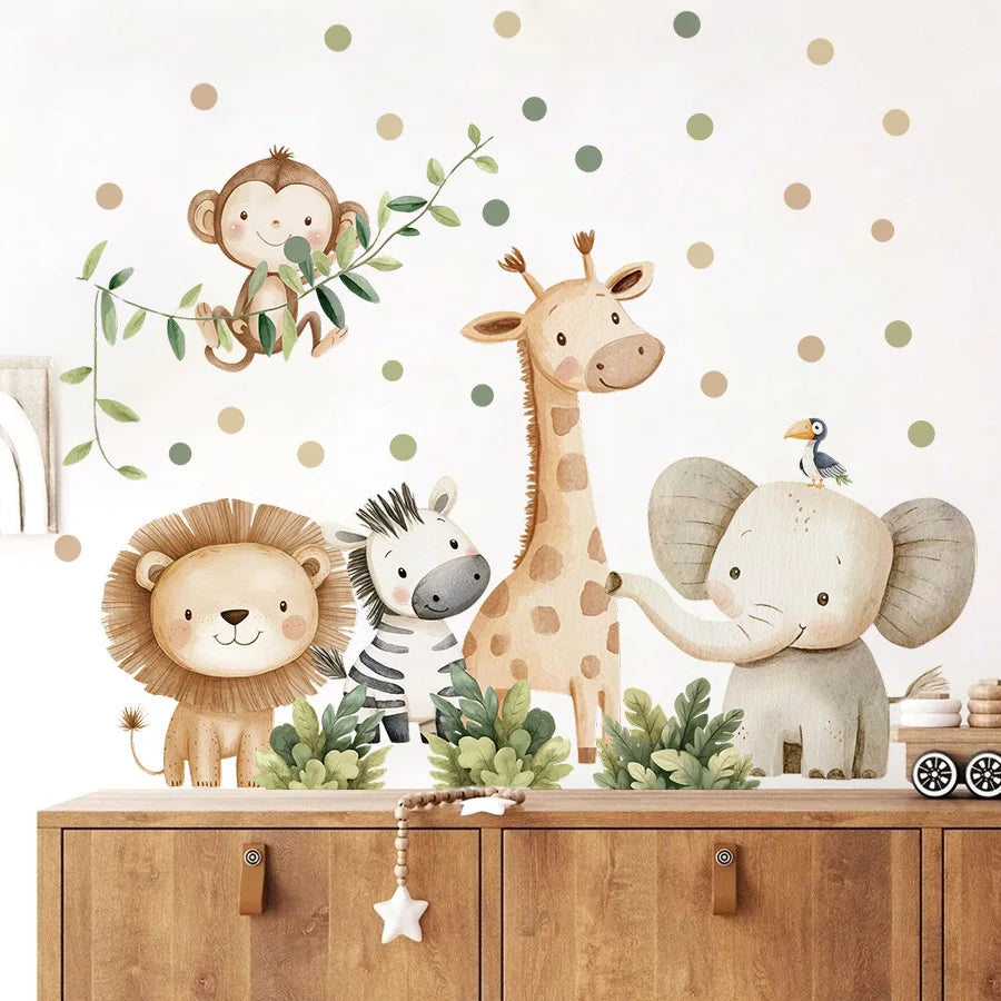 autocollant mural animaux forêt dessin animé décoration chambre bébé fille garçon sticker murale pvc