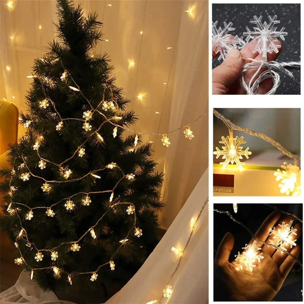 guirlande lumineuse flocons neige multicolore blanc doré anniversaire noël mariage festive
