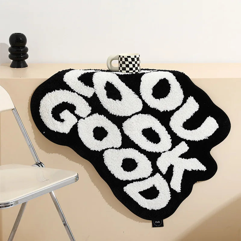 tapis moderne lettres relief noir blanc vert antidérapant intérieur extérieur chambre voiture