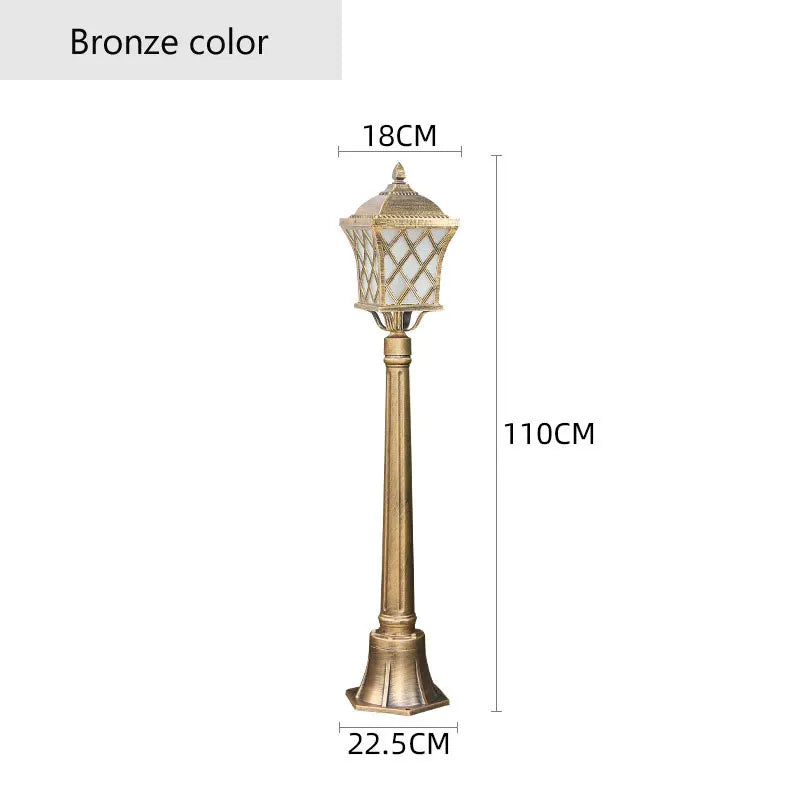 lampadaire extérieur bronze noir géométrique ip65 led 110cm hauteur abatjour transparent vieilliextérieur industrielle fixationsol