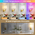 applique murale moderne dorée télécommande incluse éclairage led rechargeable 15 couleurs variées texture métallique