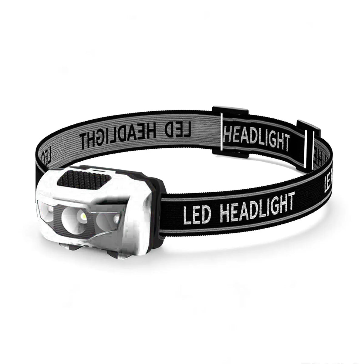 lampe frontale led noire texturée pratique robuste ceinture ajustable batterie aaa cordons sécurité camping