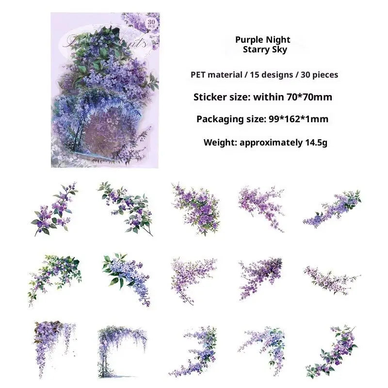 décorations florales vintage adhésives fleurs motifs floraux divers opaques romantiques set 30 pièces