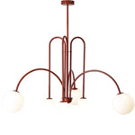 suspension lumineuse moderne sphères translucides structure métallique or rouge brun lumière led chambre salon