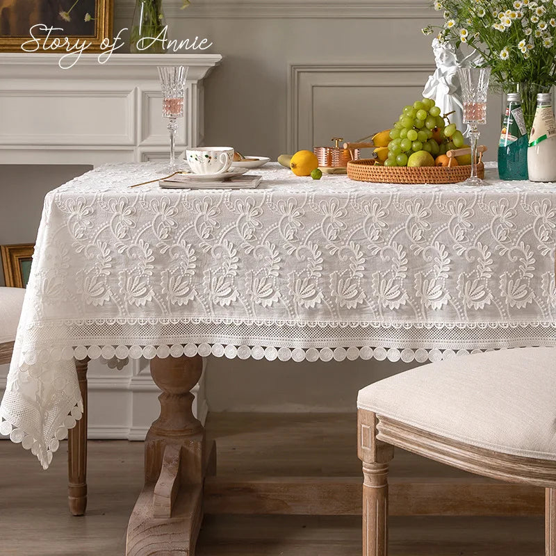 nappe blanche broderie florale classique réutilisable coton mariage fêtes halloween noël Thanksgiving