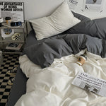 parure lit ensemble housse couette double deux taies d'oreiller coton moderne