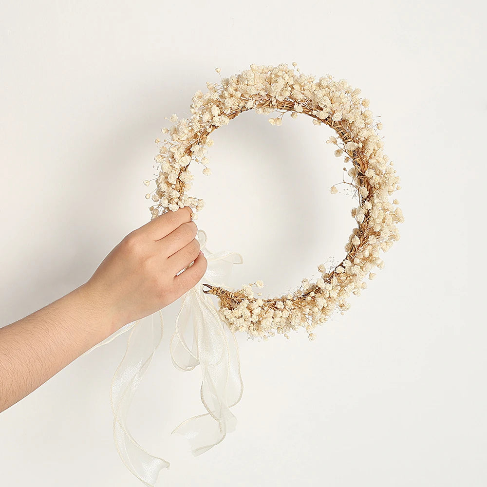 couronne fleurs séchées rose blanche romantique décoration intérieure mariage anniversaire baby shower