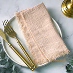serviettes cuisine rustiques coton noir orange beige blanc rose pâle franges rustic naturel