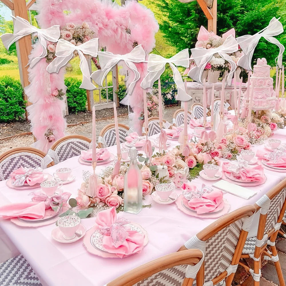 guirlande nœuds tulle rose clair blanc anniversaire mariage décoration festive élégante semi transparent 3mètres