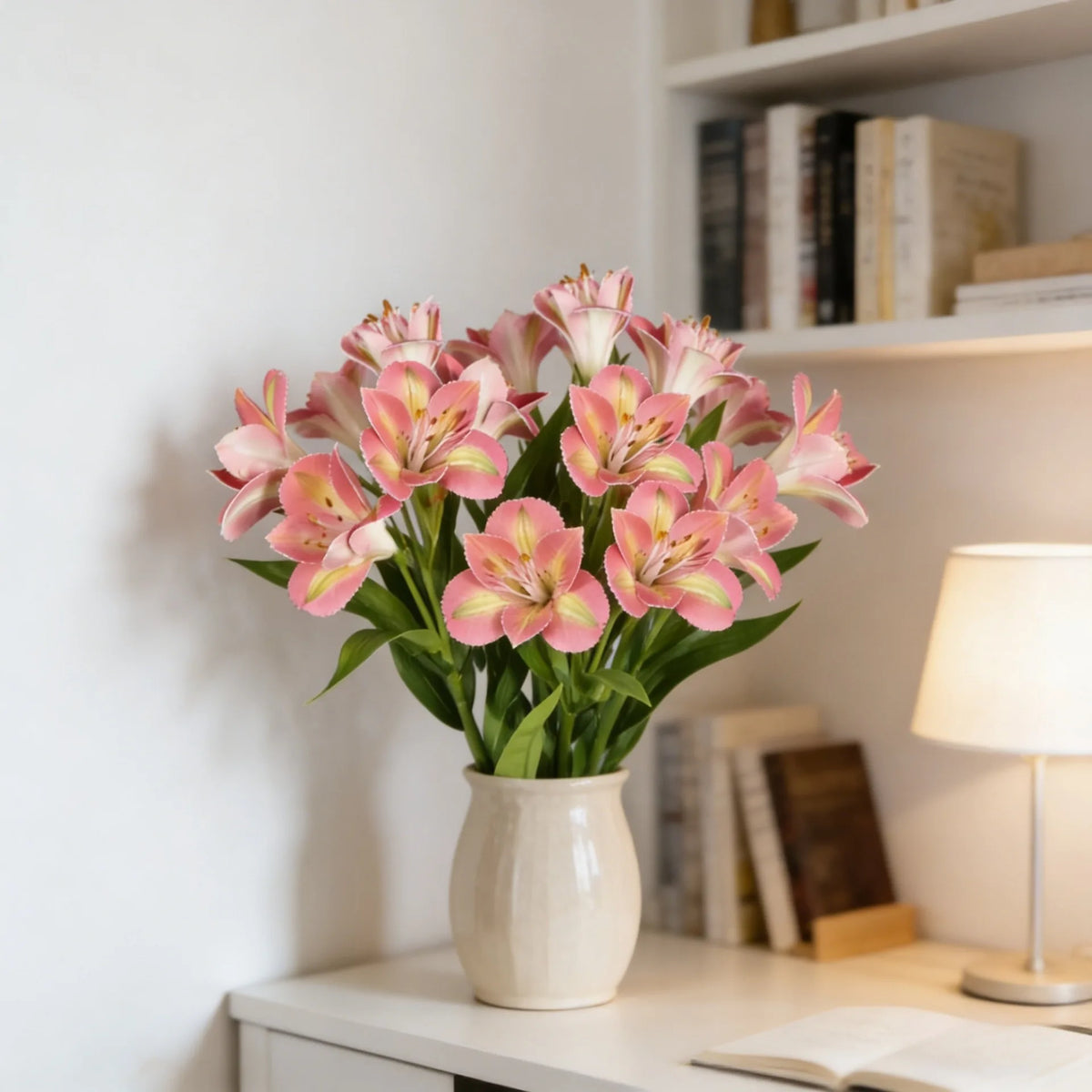 décoration intérieure moderne bouquet narcisses artificiels jaunes blancs orange vase
