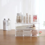 rangement cosmétique acrylique transparent moderne brosse maquillage coton tige poudre compacte crème visage vernis