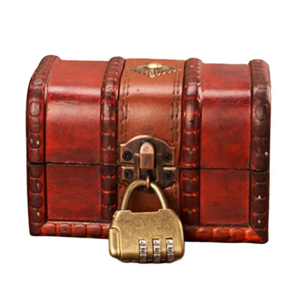 coffre bijoux vintage coffre bois rétro marron foncé ornements dorés serrure clé poignée