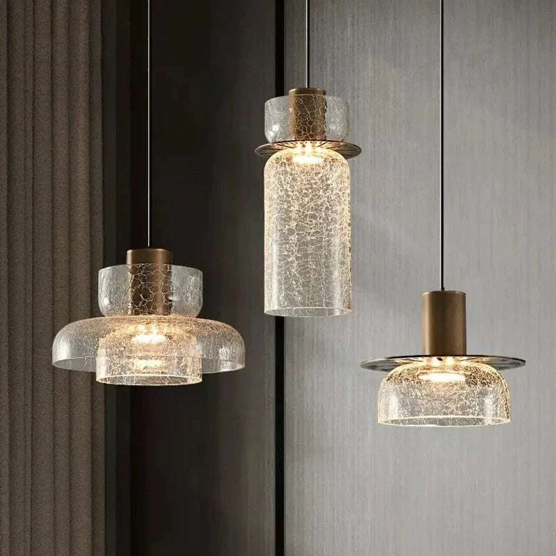 suspension lumineuse moderne verre craquelé transparent doré ampoules led 220v 240v moderne intérieur