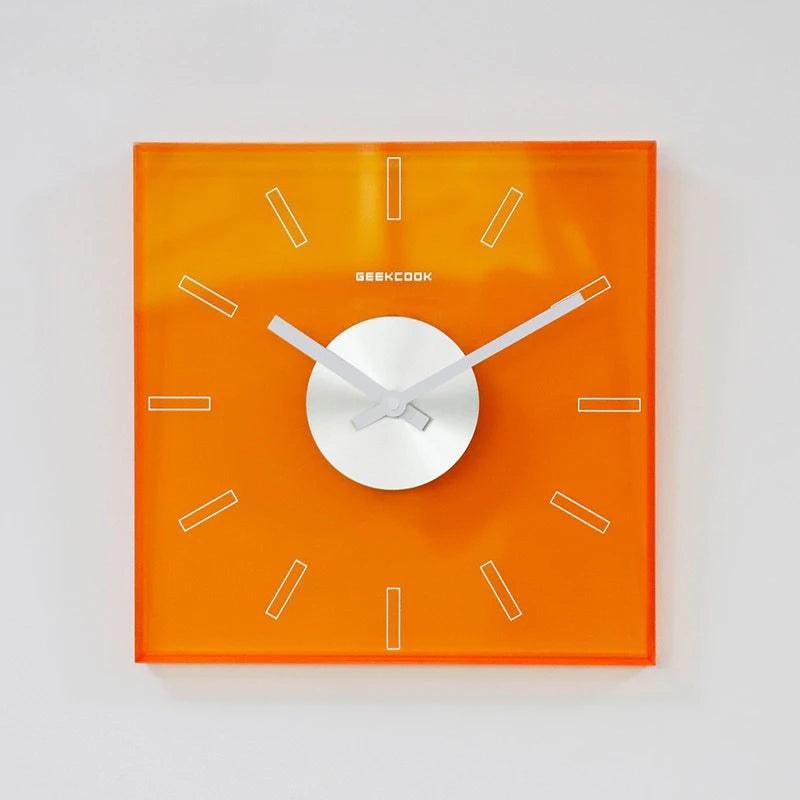 horloge murale moderne acrylique bleu orange rouge rectangles blancs minimaliste