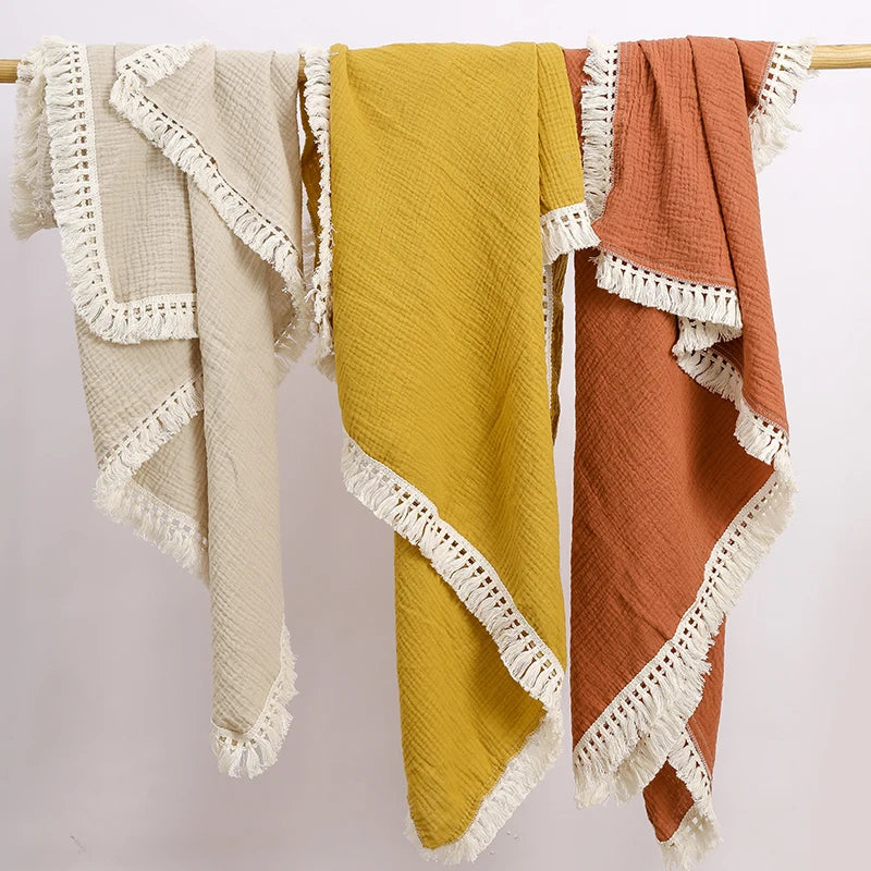 couverture bébé tranché maternité coton bambou motifs solides quatre saisons beige rose jaune orange