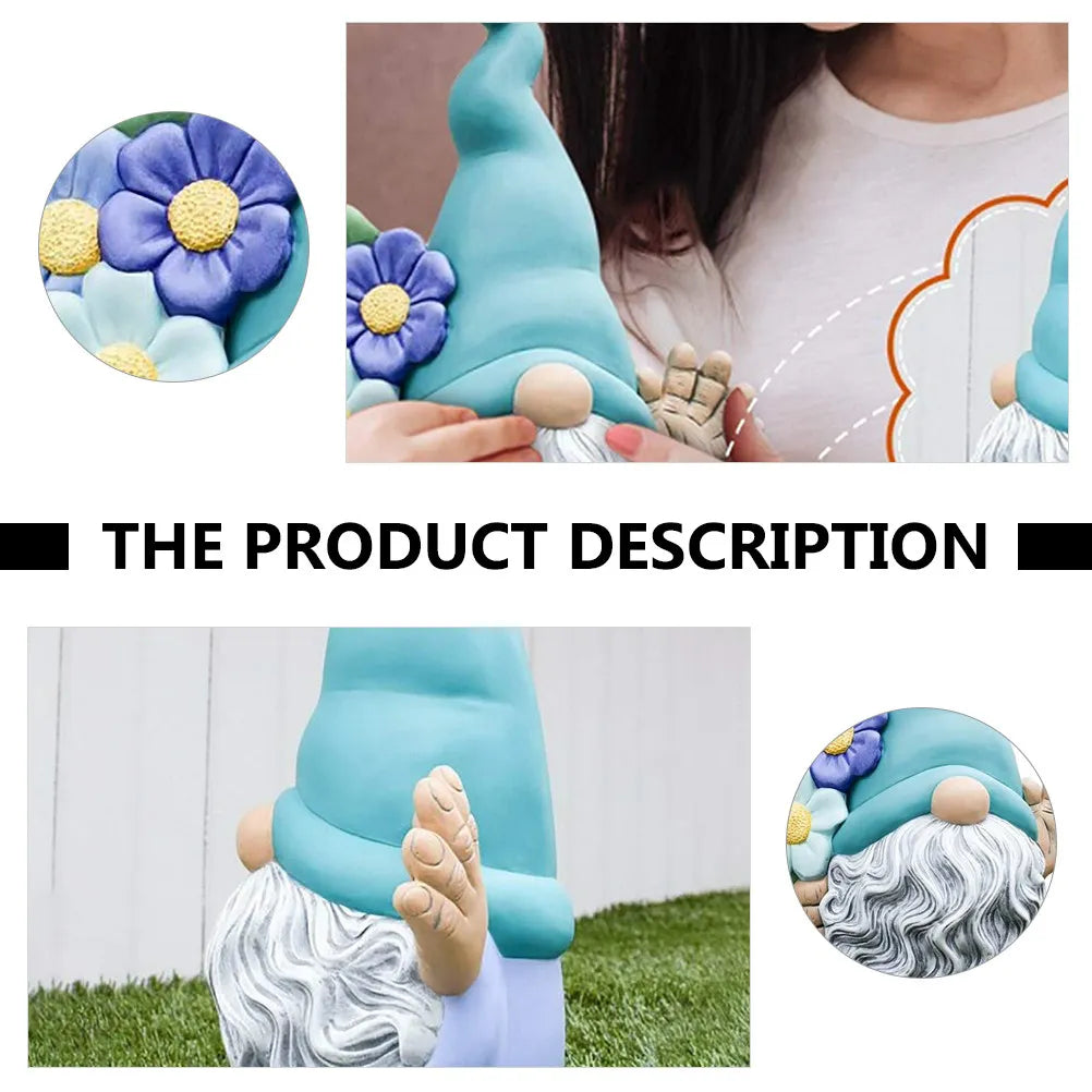 statue gnome bleu turquoise fantaisiste décoration jardin résine fleurs colorées