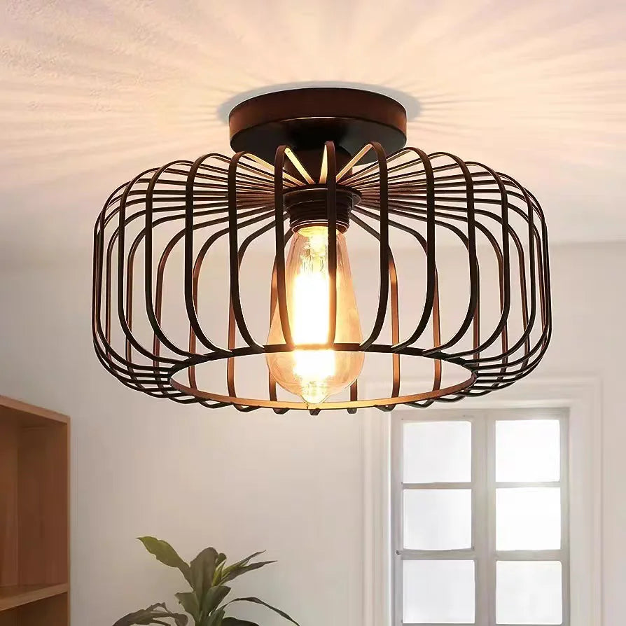lampe industrielle noire structure métal barreaux circulaires opacité 30cm 18cm 5cm