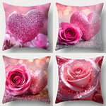 housse coussin décorative rose pâle coeurs brillants motif floral romantique 45x45 cmversible opaques