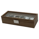 boîte montres compartiments texture bois transparente classique marron gris protection métal