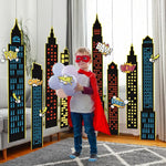 décoration fête anniversaire super héros gratte ciel onomatopées bandes dessinées garland découpes murales enfants