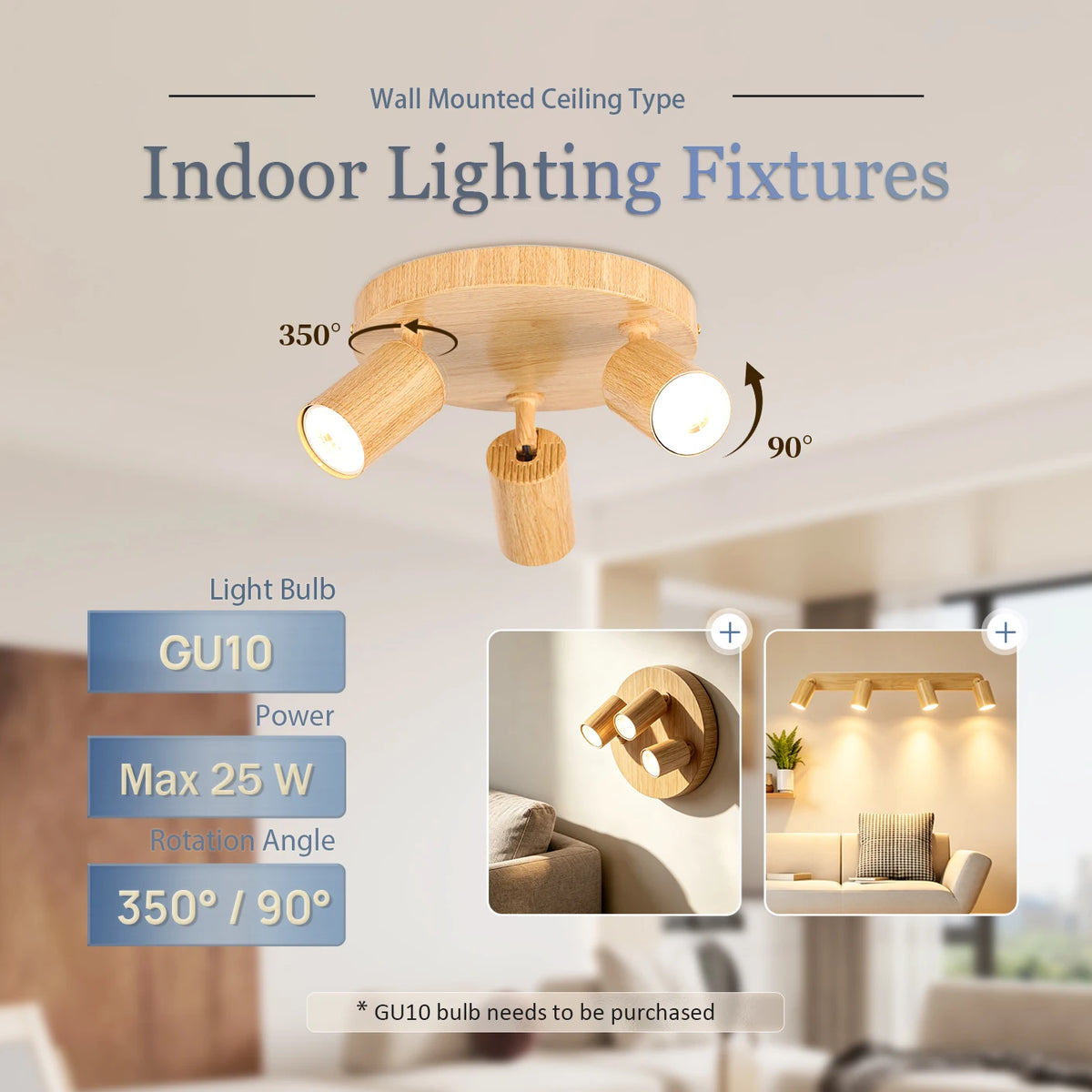 spots led effet bois texture moderne base cables gu10 vis salon chambre