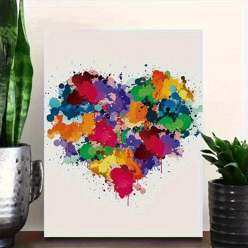 tableau decoratif abstrait moderne multicolore motif coeur sans cadre decoration salon